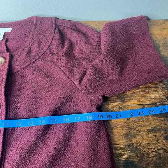 Burgundy Button-Front Sheath Dress Textured Wool Blend Sz S Old Money Holiday - Picture 8 of 11